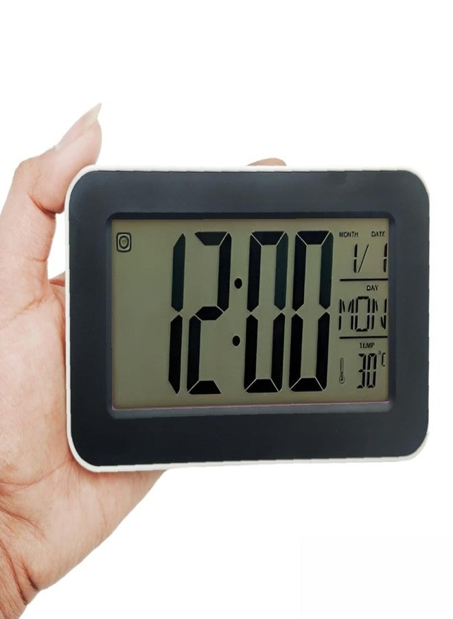 NXZ Digital LCD Display Desk Clock Size 14.2X8X3 cm for with Day Date and Tepreatue, Alarm, Back Light for Home and Office (Black) - Image 2